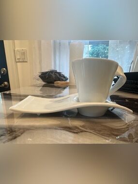 Modern White Ceramic Cup and Saucer Set